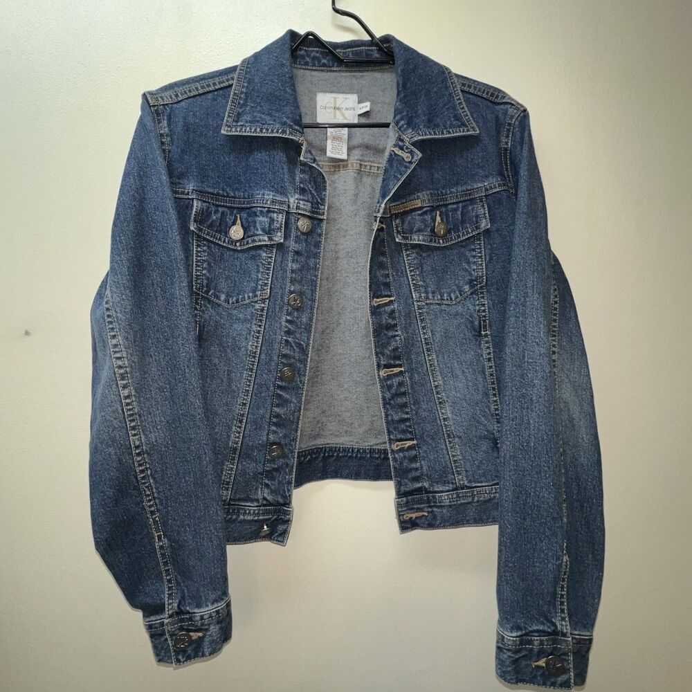Vintage 90s Calvin Klein Jeans Stretch Medium Denim Trucker Jacket Size Small